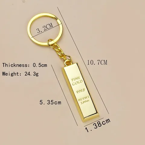 Simulation Gold Bar Keychain Creative Solid Gold Brick Zinc Alloy Metal Keyring Gold Plated Pendant For New Year Birthday Business Gift