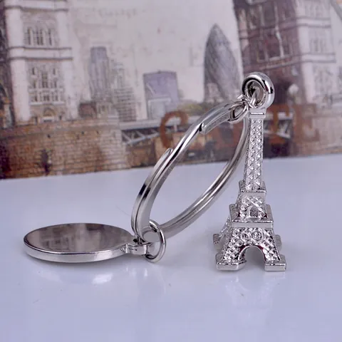 Vintage Eiffel Tower Keychain Zinc Alloy Metal Silver Souvenir France Architecture Design Blank Tag Gift For Men Women