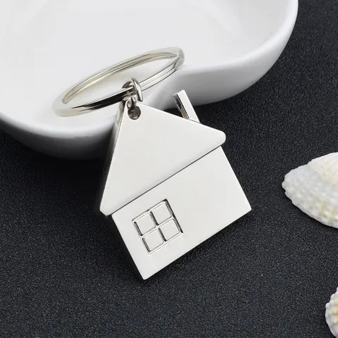 Creative Zinc Alloy Metal House Shaped Keychain Polished Silver Home Sweet Home Key Ring For Men Women Gift Jewelry