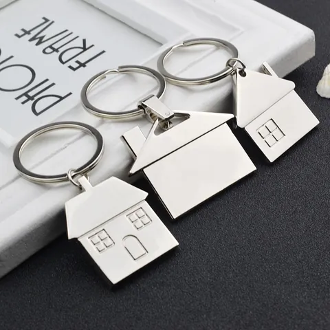 Modern Polished Zinc Alloy House Shaped Keychain Creative Architecture Key Ring Pendant For Housewarming Gift Unisex Jewelry
