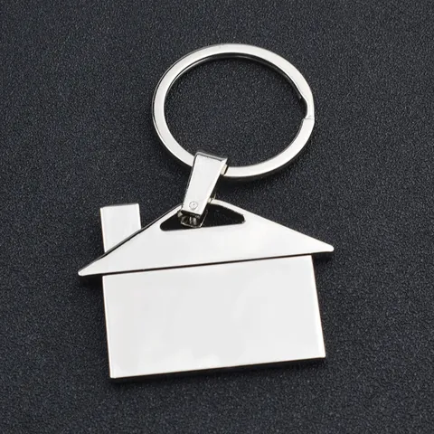 Modern Zinc Alloy House Shape Keychain Polished Silver Metal Key Ring For Home Gift Minimalist Unisex Key Accessory