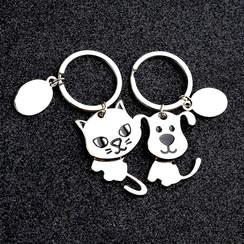 Lindo Llavero de Metal de Animal Móvil Aleación de Zinc Forma de Perro Gato Llavero Con Etiqueta En Blanco Para Mujeres Hombres