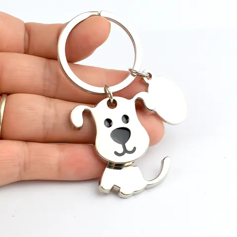 Lindo Llavero de Metal de Animal Móvil Aleación de Zinc Forma de Perro Gato Llavero Con Etiqueta En Blanco Para Mujeres Hombres
