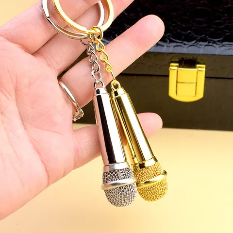 Realistic Mini Microphone Keychain Zinc Alloy Detachable Head Electroplated Metal Mic Pendant For Singers Music Lovers Souvenir Party Gift