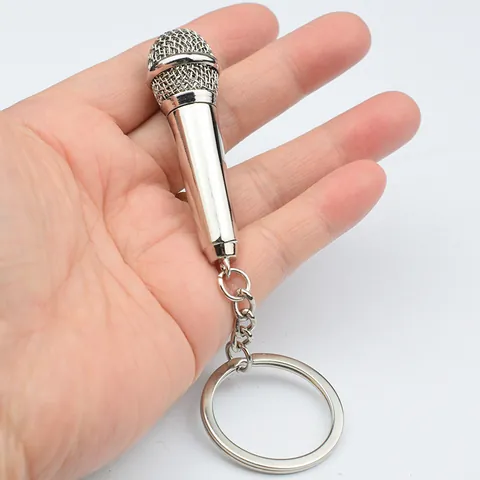Realistic Mini Microphone Keychain Zinc Alloy Detachable Head Electroplated Metal Mic Pendant For Singers Music Lovers Souvenir Party Gift