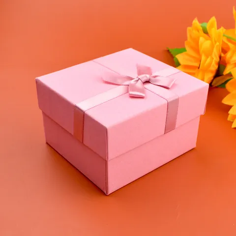 Boîte Cadeau À Bijoux Carrée Rose Avec Nœud En Ruban De Satin Pour Montres Colliers Boucles d'Oreilles Anniversaire Mariage Emballage