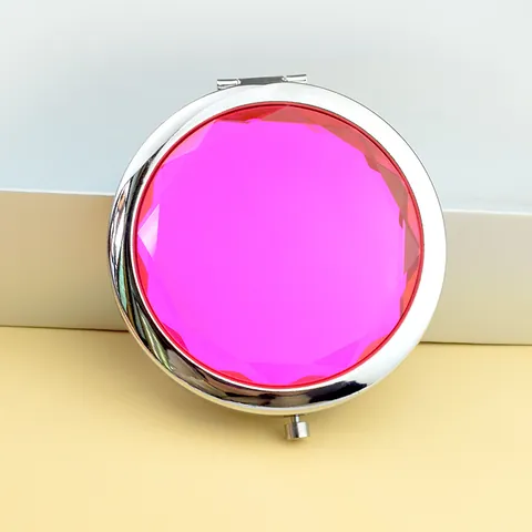 Folding Double Sided Compact Makeup Mirror Large Crystal Rhinestone Metal Pocket Mirror For Women Travel Wedding Gift