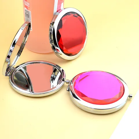 Folding Double Sided Compact Makeup Mirror Large Crystal Rhinestone Metal Pocket Mirror For Women Travel Wedding Gift