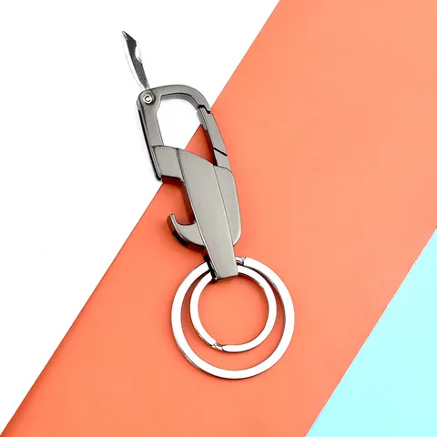 Multi-functional Zinc Alloy Keychain With Bottle Opener Folding Mini Tool Snap Hook Carabiner Double Rings Men EDC Tool