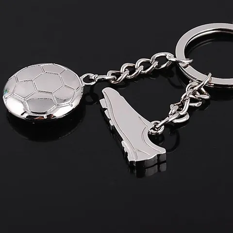 Creative Metal Football Keychain With Soccer Cleat Shoe Pendant Polished Silver Sporty Key Ring For Fans Souvenir Gift