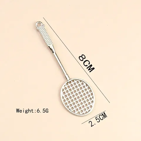 Creative Mini Silver Metal Badminton Racket Keychain For Sports Souvenirs School Prizes DIY Bag Pendant Charms Accessories