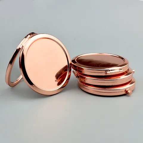 Specchio da Tasca Rotondo Pieghevole in Metallo Specchio da Viaggio Portatile a Doppia Faccia Oro Rosa Per Donne Uso Quotidiano