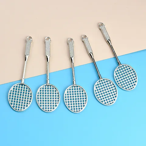Creative Mini Silver Metal Badminton Racket Keychain For Sports Souvenirs School Prizes DIY Bag Pendant Charms Accessories