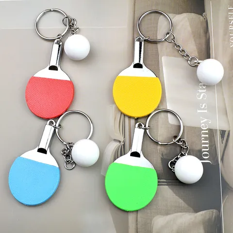 Simulation Ping Pong Paddle And Ball Keychain Metal Rubber Mini Table Tennis Racket Sport Souvenir Accessory For Bag Keys