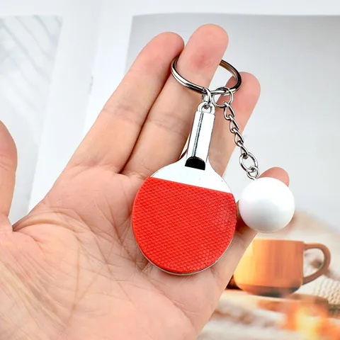Simulation Ping Pong Paddle And Ball Keychain Metal Rubber Mini Table Tennis Racket Sport Souvenir Accessory For Bag Keys