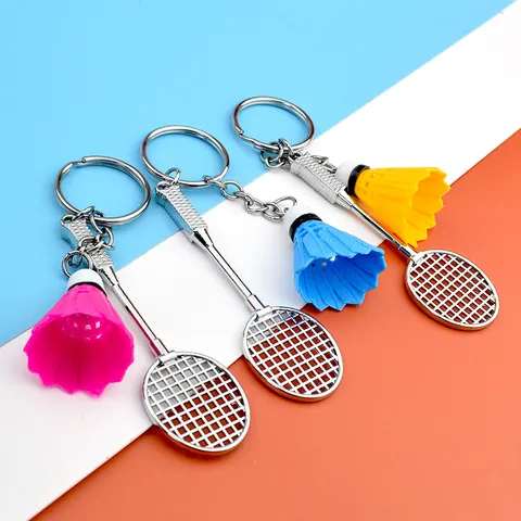 Creative Badminton Racket Shuttlecock Keychain Mini Sport Simulation Pendant For Bag Hanging Key Ring Souvenir Sport Fan Gift