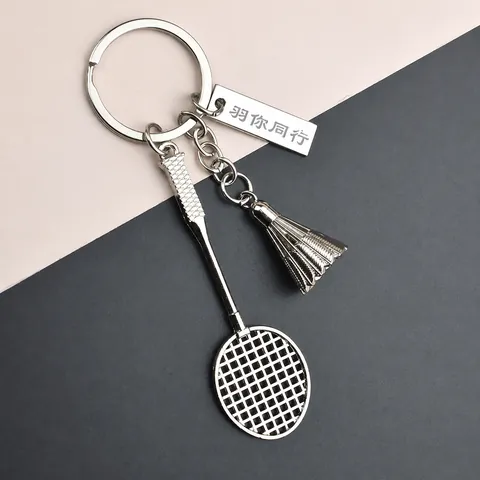 Creative Badminton Racket Shuttlecock Keychain Zinc Alloy Sports Pendant Gift Key Ring For Men Women Silver Metal Charm