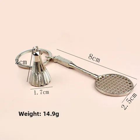 Kreativer Badminton Schläger Federball Schlüsselanhänger Zinklegierung Sport Anhänger Geschenk Schlüsselring Herren Damen Silber Metall