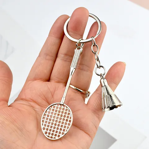 Creative Badminton Racket Shuttlecock Keychain Zinc Alloy Sports Pendant Gift Key Ring For Men Women Silver Metal Charm