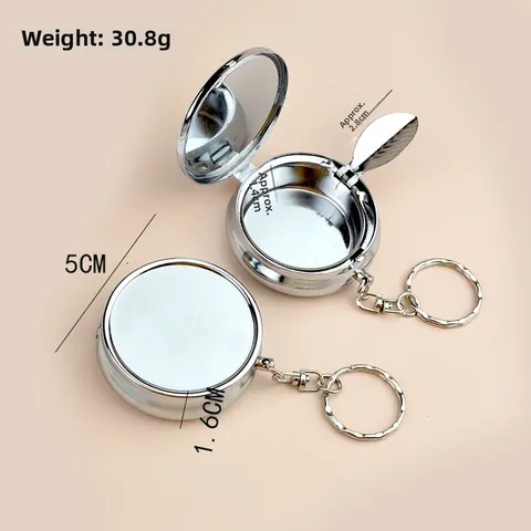 Draagbare Ronde Metalen Asbak Sleutelhanger Met Spiegel Opvouwbare Sigarettenhouder Zak Roken Accessoire Voor Auto Reizen