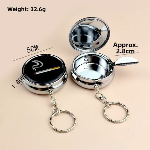 Kreativer Tragbarer Metall Mini Aschenbecher Mit Deckel Und Schlüsselanhänger Runder Zinklegierung Rauchzubehör Für Reisen