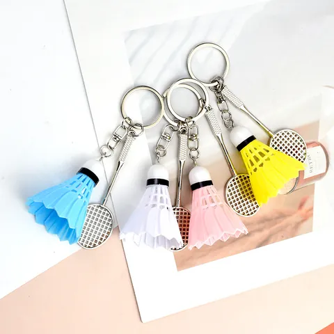 Creative Mini Badminton Racket Shuttlecock Keychain Zinc Alloy Sports Theme Pendant Gift For Kids Sports Fans Backpack Decor