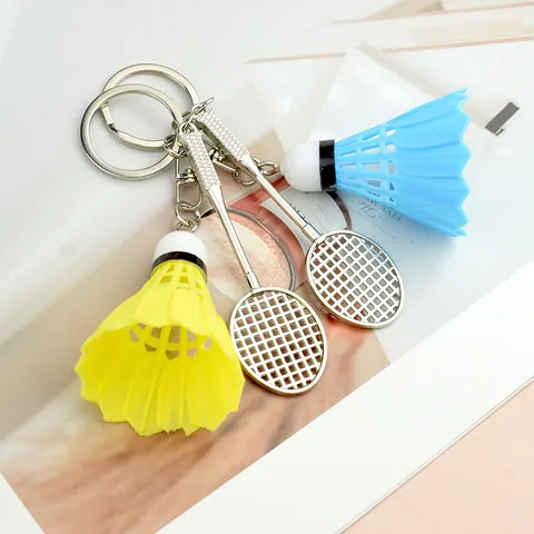 Creative Mini Badminton Racket Shuttlecock Keychain Zinc Alloy Sports Theme Pendant Gift For Kids Sports Fans Backpack Decor