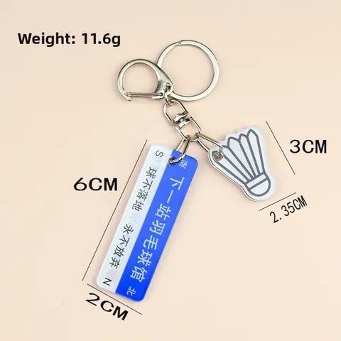 Badminton Verkeersbord Sleutelhanger Sportief Acryl Metaal Sleutelring Tas Hanger Creatief Sport Cadeau Voor Fans Studenten School Beloning