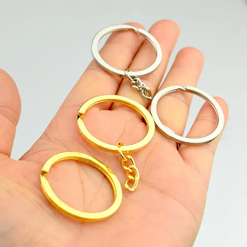 Metal Split Key Rings Round Flat Keychain With Link Chain Lobster Clasp DIY Jewelry Making Gold Silver Nickel Accessory