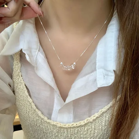 Collier Pendentif en Argent Sterling S925 Cristal de Roche Irrégulier pour Femme Chaîne Vénitienne Minimaliste Bijoux Bijou