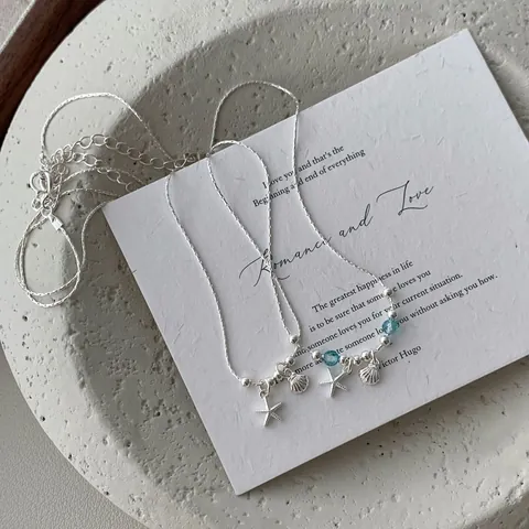 S925 Sterling Silver Starfish Shell Necklace For Women Pearl Crystal Beads Ocean Theme Minimalist Beach Jewelry Gift