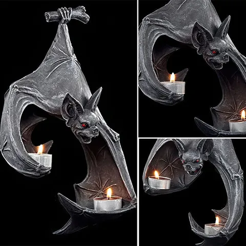 Gothic Resin Bat Wall Tealight Holder Halloween Decoration Hanging Candle Holder For Home Party Haunted House Ornament