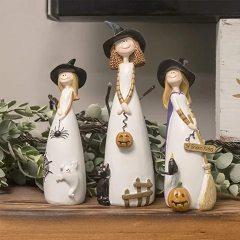 Halloween Hexe Statue Harz Ornament Niedliche Kürbis Geist Katze Figur Für Zuhause Schreibtisch Tischdeko Festliches Geschenk