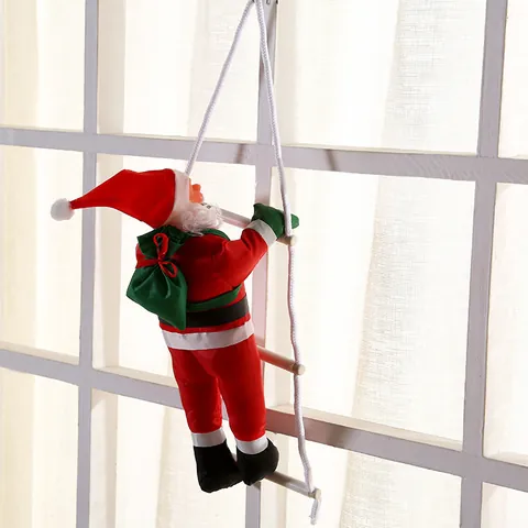 Babbo Natale Che Si Arrampica Su Una Scala Di Corda Ornamento Di Natale Bambola Appesa Decorazione Festiva Casa Muro Finestra