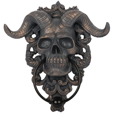 Gothic Resin Ram Skull Wall Hanging Sculpture Vintage Bronze Baphomet Decorative Door Knocker For Home Halloween Decor