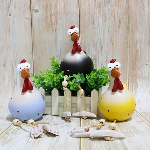 Funny Resin Big Eye Chicken Figurine Dangling Legs Pastoral Rooster Statue Garden Yard Home Table Shelf Decoration Animal Ornament