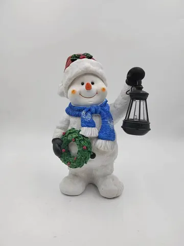 Mini Resin Christmas Snowman Figurine Statue With LED Light Up Lantern Holiday Xmas Tree Tabletop Decor For Home Party
