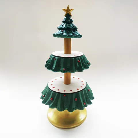 Christmas Tree Shaped Tiered Snack Bowl Stand Resin Wood Decorative Dessert Display Holder Festive Tabletop Centerpiece Holiday Ornament