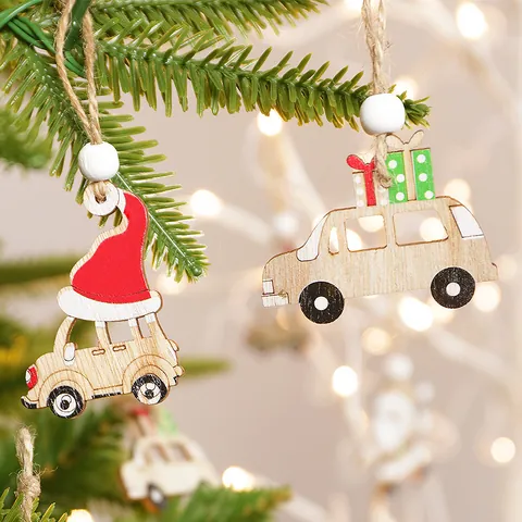 Nordic Christmas Wooden Ornaments Set Angel Owl Car Tree Hanging Decor Home Festive Holiday DIY Craft Gift For Kids