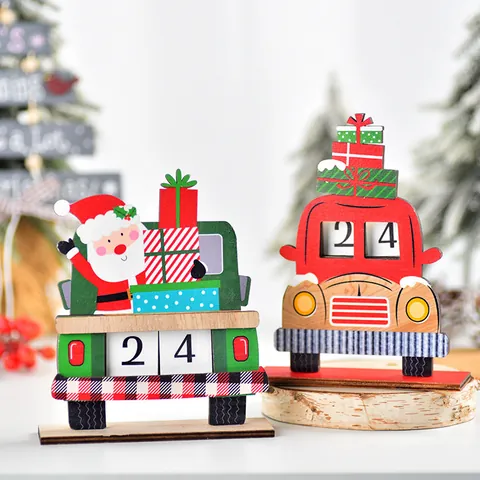 Kerst Houten Auto Adventskalender Geschilderd Kerstman Geschenkdoos DIY Montage Tafel Ornament Kerst Adventskalender