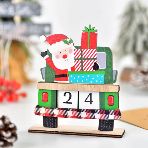 Kerst Houten Auto Adventskalender Geschilderd Kerstman Geschenkdoos DIY Montage Tafel Ornament Kerst Adventskalender