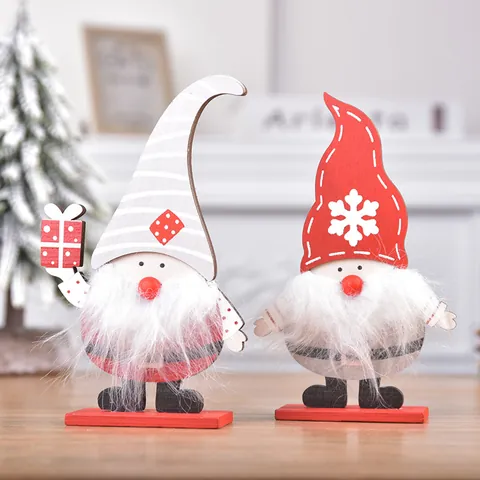 Wooden Christmas Gnome Ornaments Nordic Tomte Desktop Decoration With Faux Fur Beard For Xmas Home Window Display Gift