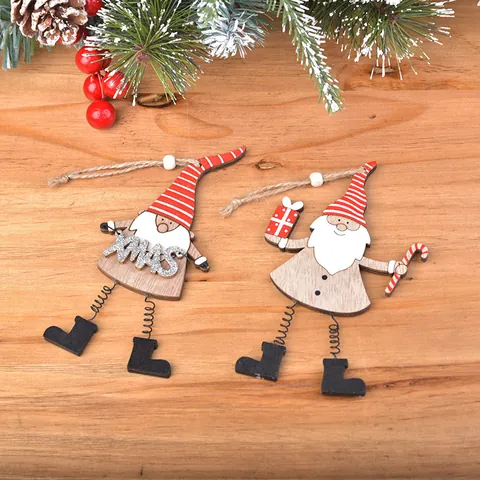 Gnomi Natalizi in Legno da Appendere con Gambe a Molla Metallica Scritta XMAS Scatola Regalo Babbo Natale Decorazioni