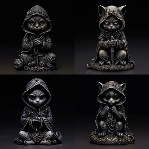 Gothic Black Cat Resin Figurine Halloween Dark Fantasy Monk Assassin Wizard Statue Home Decor Desktop Ornament Gift
