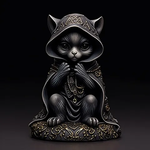 Gothic Black Cat Resin Figurine Halloween Dark Fantasy Monk Assassin Wizard Statue Home Decor Desktop Ornament Gift