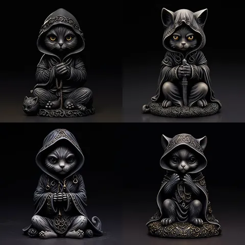 Gothic Schwarze Katze Harz Figur Halloween Dark Fantasy Mönch Attentäter Zauberer Statue Home Decor Schreibtisch Ornament