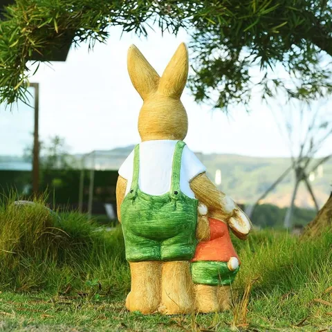 Pastoral Resin Rabbit Family Garden Statue Outdoor Yard Lawn Decoration Hand Painted Animal Sculpture Home Ornament