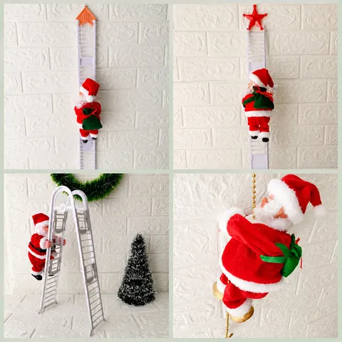 Electric Climbing Santa Claus Toy With Music Ladder Bead Chain Christmas Tree Hanging Decoration Holiday Gift For Kids Home Party Decor