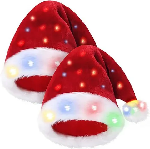 LED Verlichte Kerstmuts Pluche Rood Wit Kerst Cap Met Warm Wit Multicolor Verlichting Voor Kinderen Volwassenen Feestelijke Decoratie