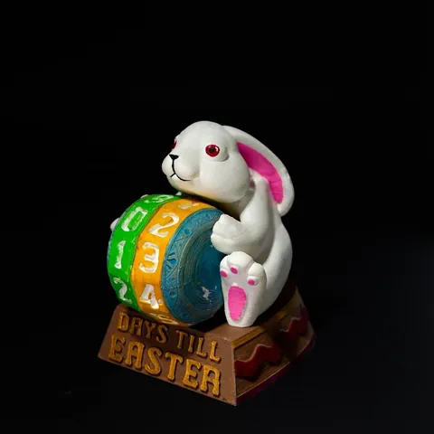 Calendrier de Compte à Rebours de Lapin de Pâques Statue en Résine Ornement de Table avec Roue Numérotée Décoration